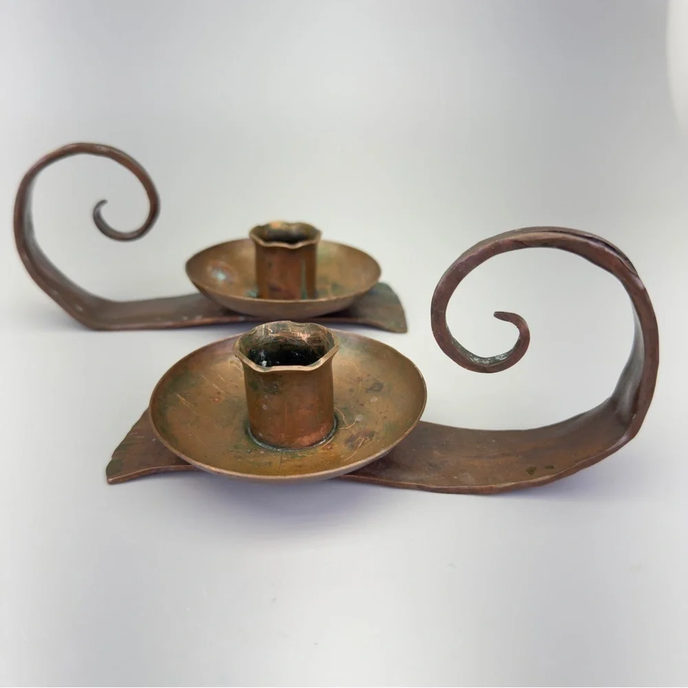 Vintage Erhard Glander Hand Hammered  Copper Candleholders